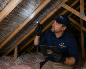 ACE inspector reviewing attic condensation versus roof leak signs